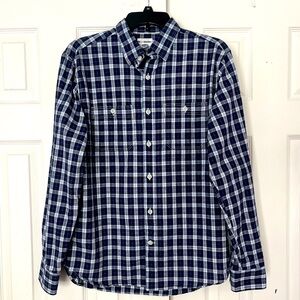 Old Navy Mens Long Sleeve Blue Plaid Button Down‎ Shirt Cotton Medium Slim Fit